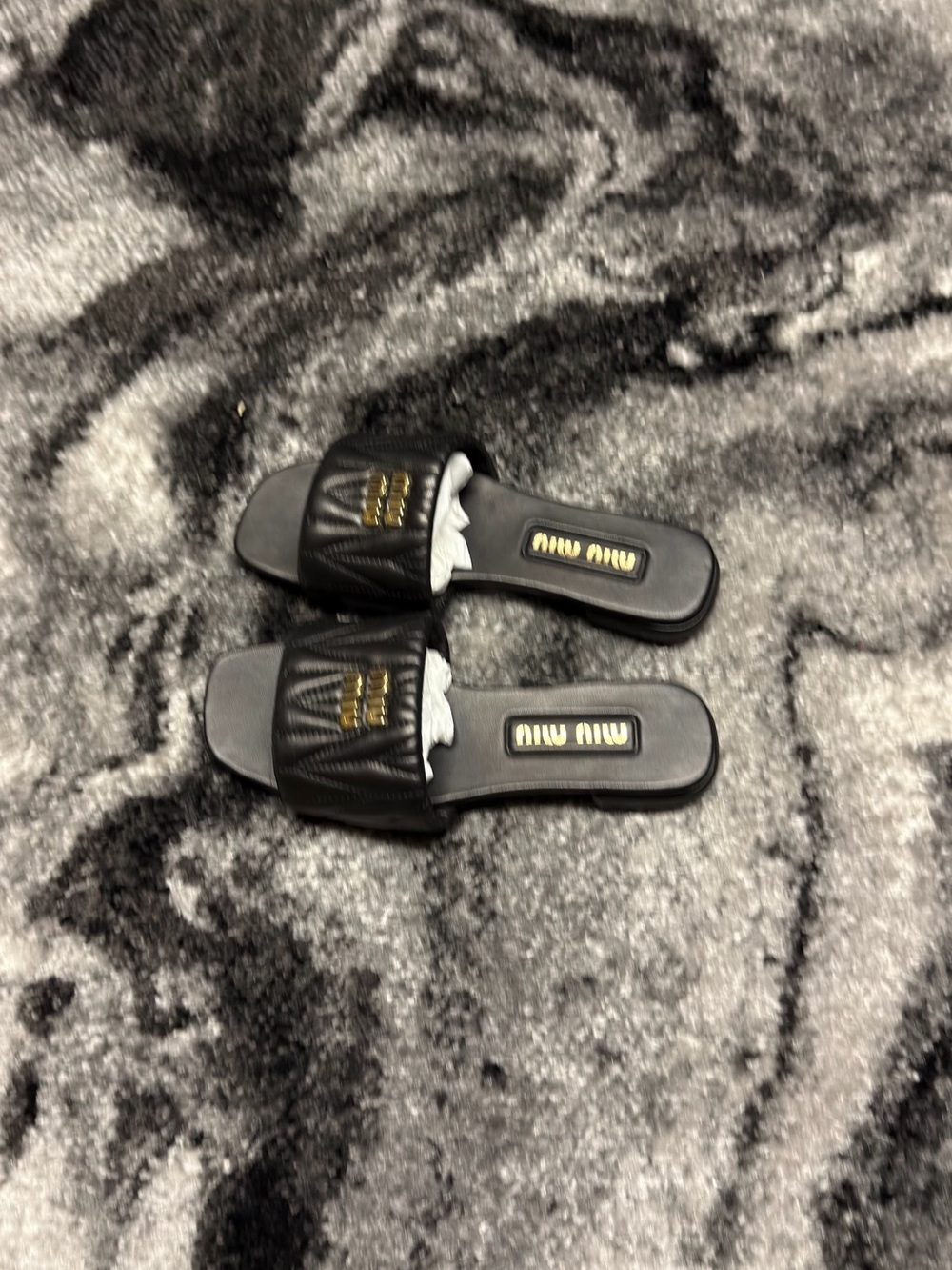 Miu Miu Matelassé Nappa Leather Slides Black and Gold Womens Size 7 or 8 - Picture 3 of 6